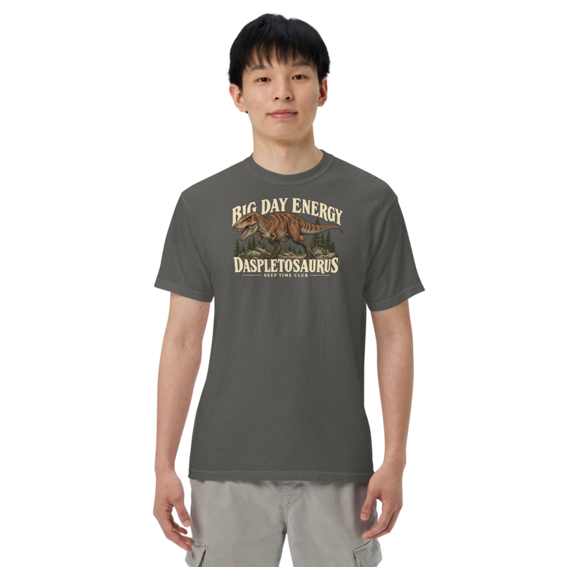 Big Day Energy Daspletosaurus Tee supplier-rendered on-body front view in Pepper