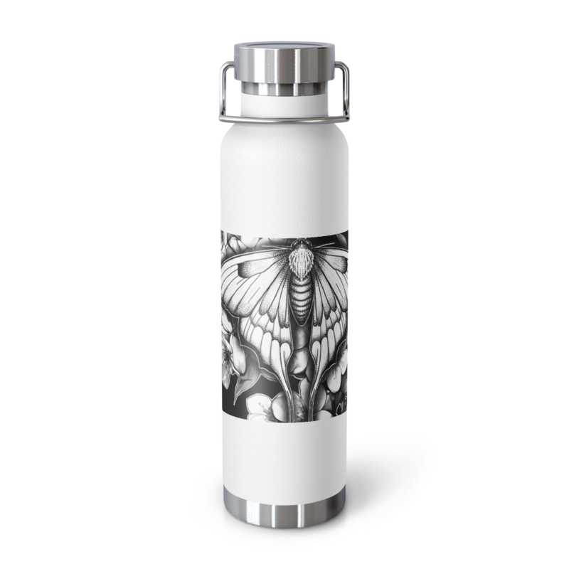 Burned Hearts Lunar Moth Copper Vacuum Insulated Bottle - by Tessa – 22oz, White