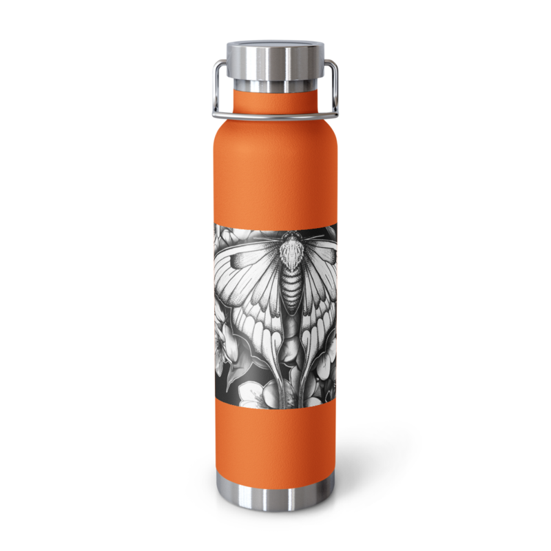 Burned Hearts Lunar Moth Copper Vacuum Insulated Bottle - by Tessa – 22oz, Orange