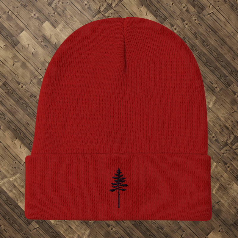 Pine Line Beanie-  Simple Embroidered Pine Tree