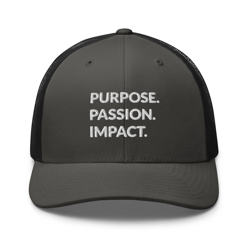 HFTT Trucker Cap | Purpose. Passion. Impact. (Colors Available) – One size, Charcoal/ Black