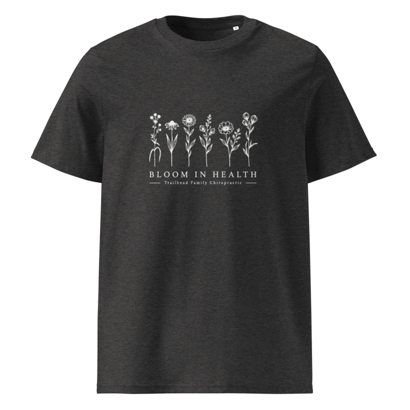 Bloom in Health 2.0 Organic T-shirt – L, Dark Heather Grey