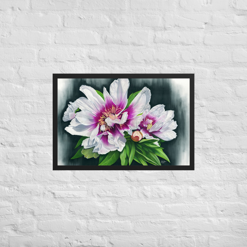 Peony Envy Framed Print – 20″×30″, Black