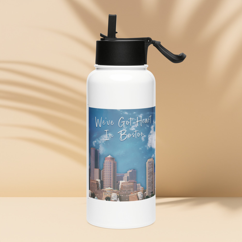 We've Got Heart in Boston Stainless steel water bottle with a straw lid 