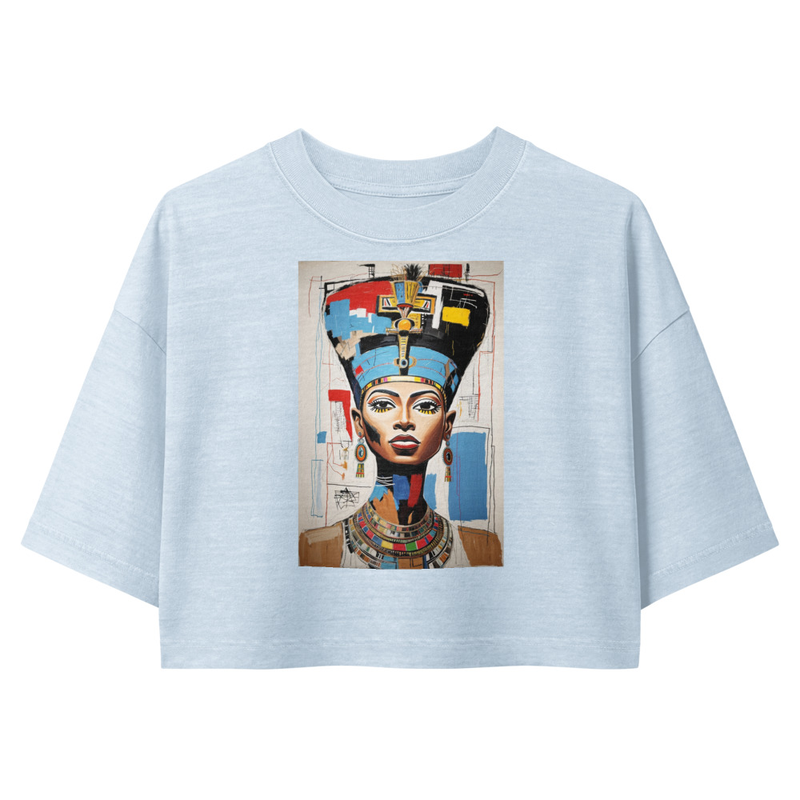 QUEEN YOUR KNOWLEDGE//IS//POWER II - Women’s garment dye cropped tee – S, Light Washed Denim