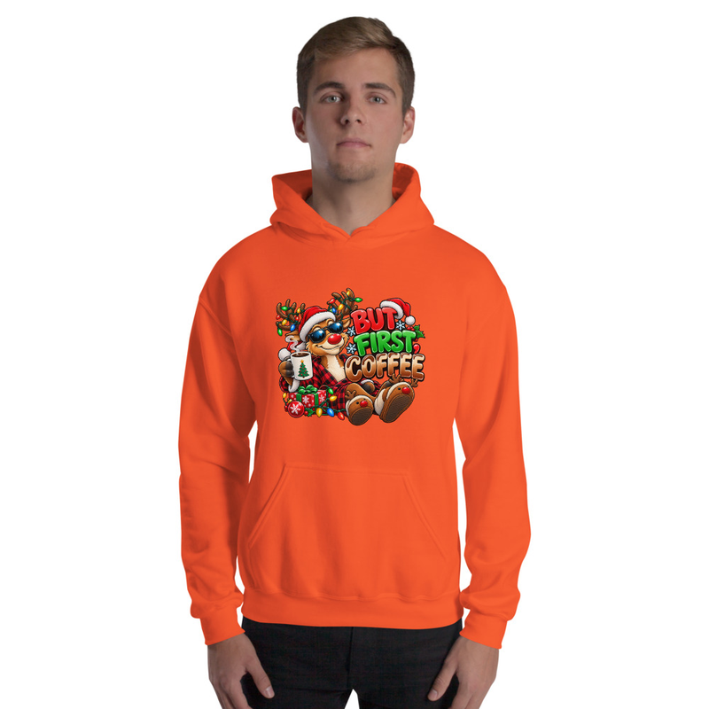 But First Coffee Unisex Hoodie – S, Orange