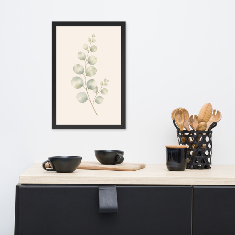 Eucalyptus Branch Framed Botanical Wall Art — Minimalist Watercolor — thumbnail 4