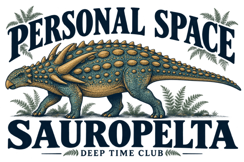 Close view of the original Personal Space Sauropelta Tote graphic
