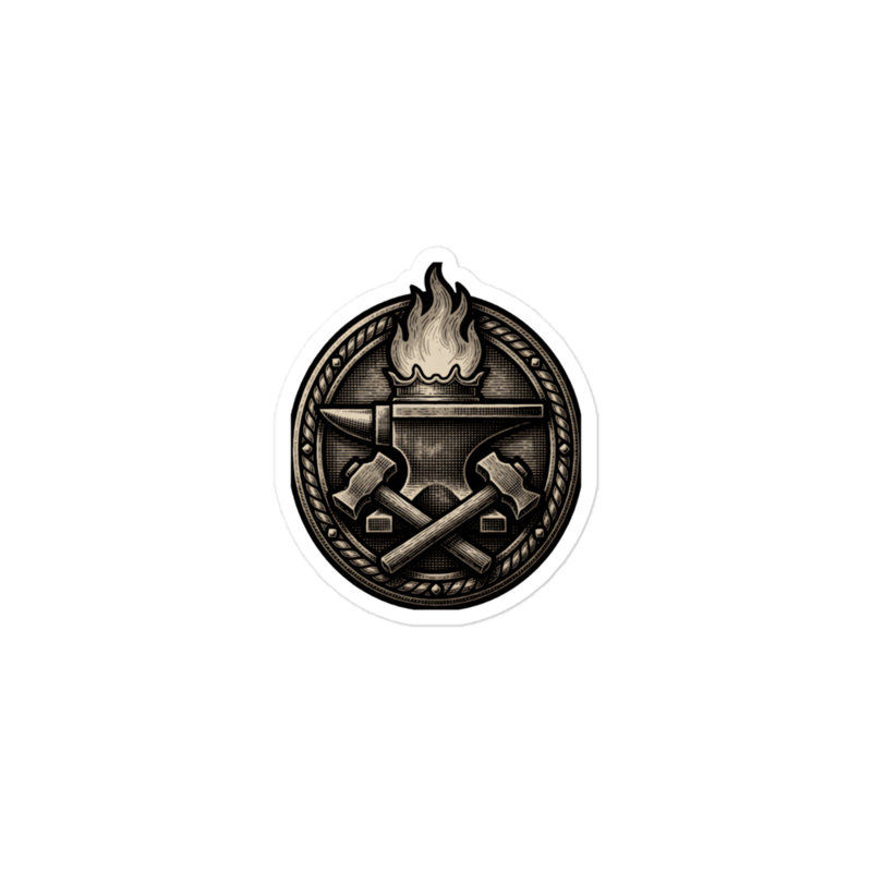 Woodcut Anvil Medallion Sticker (Artist Series) mockup