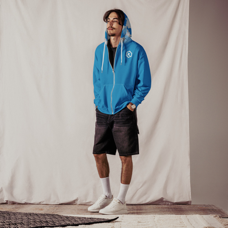 Kicxs Unisex Zip-Up Hoodie - Lt Blue/Silver