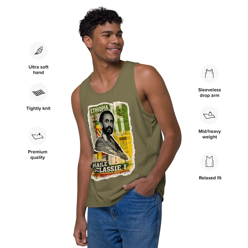 Men’s premium tank top Emperor Haile Selassie I — Imperial Ethiopia Archival Stamp Tee – 2XL, Military Green