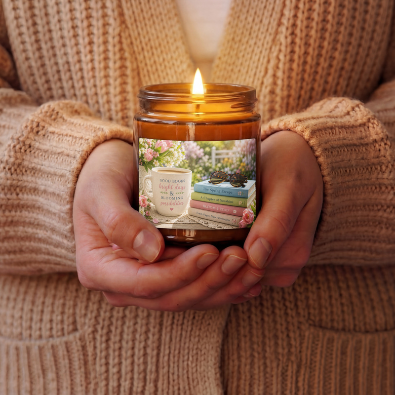 Spring into Books Amber jar soy candle