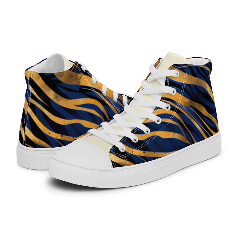 Navy Blue & Gold Tiger Stripes Women’s high top canvas shoes