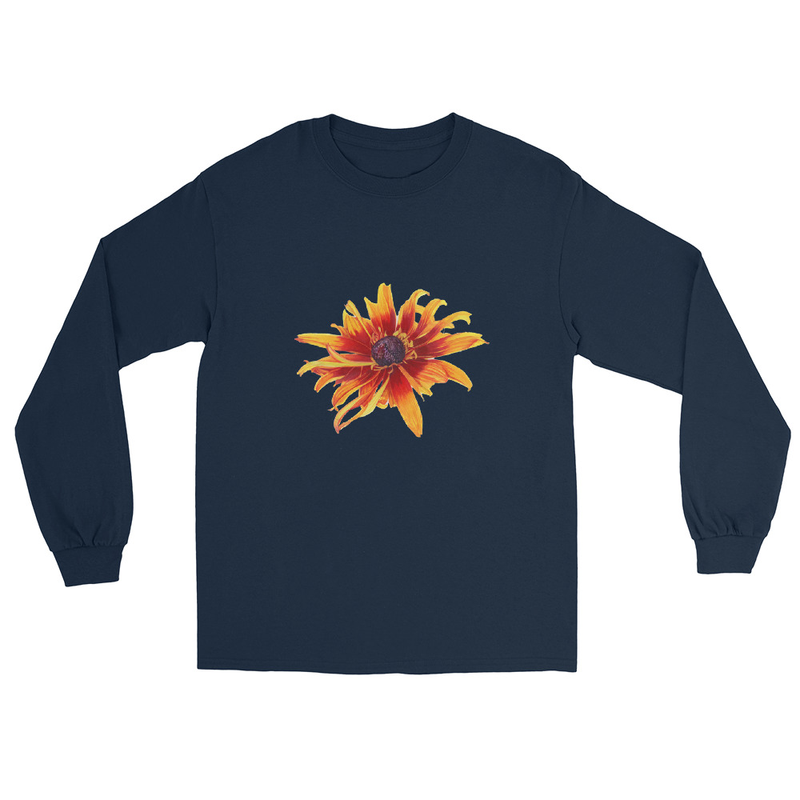 Flaming Flowers - Unisex Long Sleeve Shirt – S, Navy