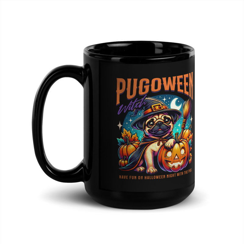 Black Glossy Mug: Pugoween