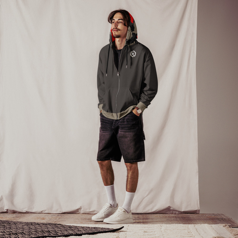 Kicxs Unisex Zip-Up Hoodie - Pewter/Tan