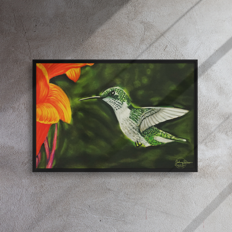 Hummingbird 1 Framed Canvas – 20″×30″, Black