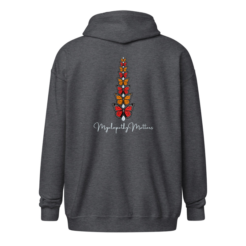 Butterflies Spine Myelopathy Matters Zip Hoodie – XL, Dark Heather