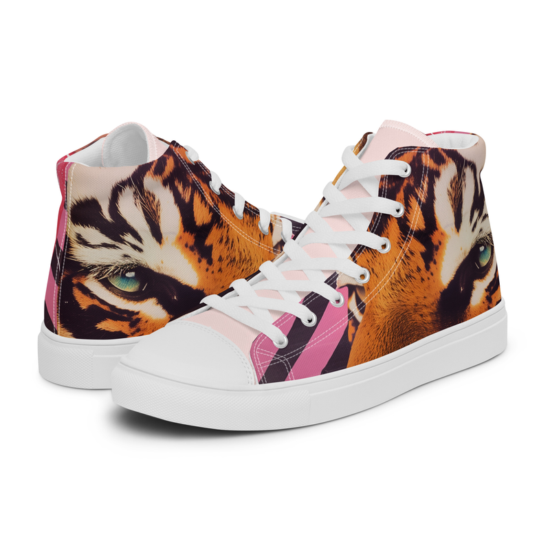 Pink Tiger Tongue Women’s high top canvas shoes