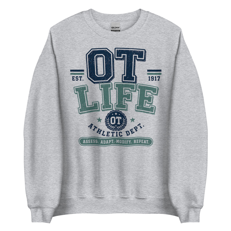 Crewneck: Navy & Sage OT Life | Occupational Therapy Crewneck Sweatshirt – 3XL, Sport Grey