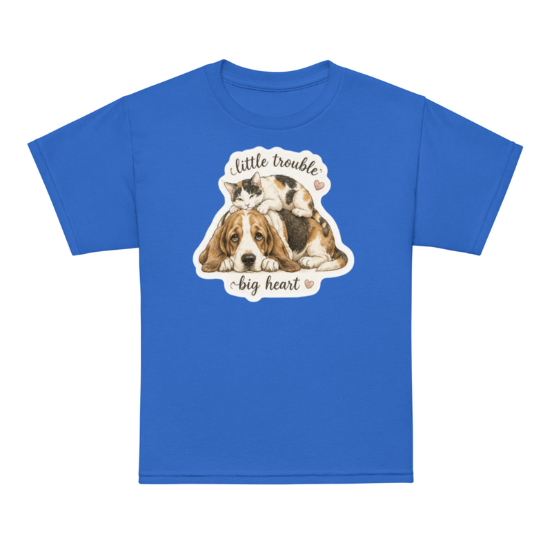 Youth t-shirt-Beau & Emma Little Trouble, Big Heart – S, Royal