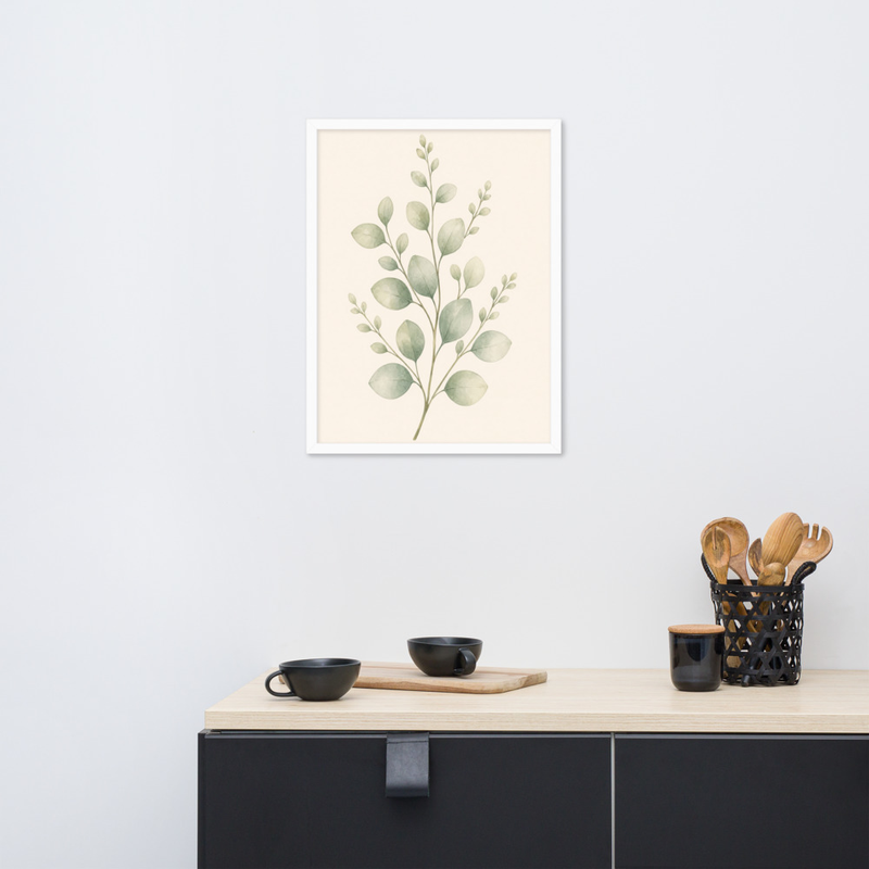 Layered Sage Leaves Framed Botanical Wall Art — Minimalist Watercolor — thumbnail 16