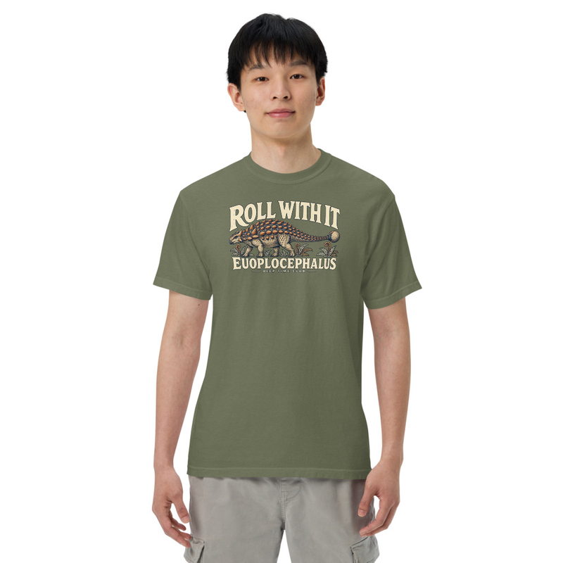 Roll With It Euoplocephalus Tee supplier-rendered on-body front view in Moss