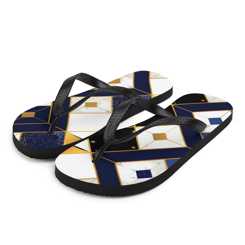 Blue Gold & White Geometric Flip-Flops House or Outdoor Slippers