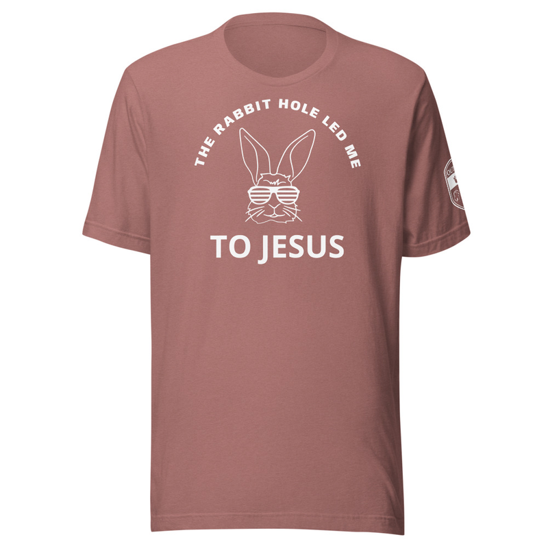 THE RABBIT HOLE LED ME TO JESUS Tee – XS, Heather Mauve
