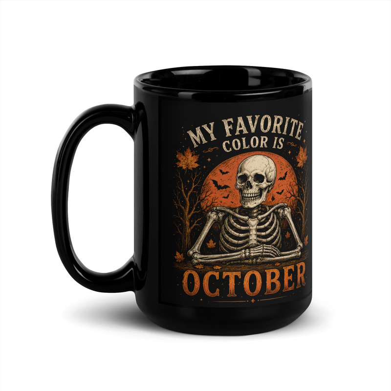 My Favorite Color Is October Halloween Mug – 15 oz, Black