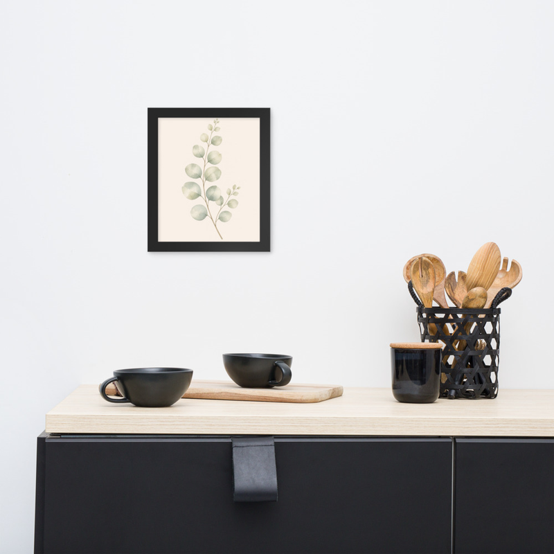 Eucalyptus Branch Framed Botanical Wall Art — Minimalist Watercolor — thumbnail 3