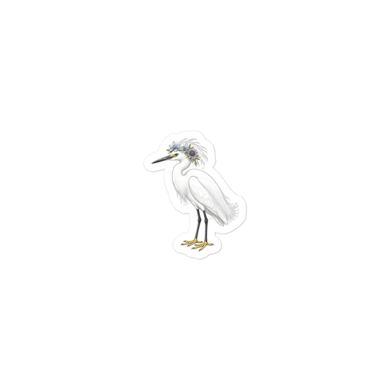 Snowy Egret Flower Crown Sticker — Floof