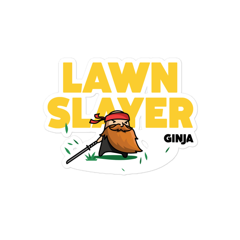 Lawn Slayer Yellow Print Sticker – 4″×4″, White