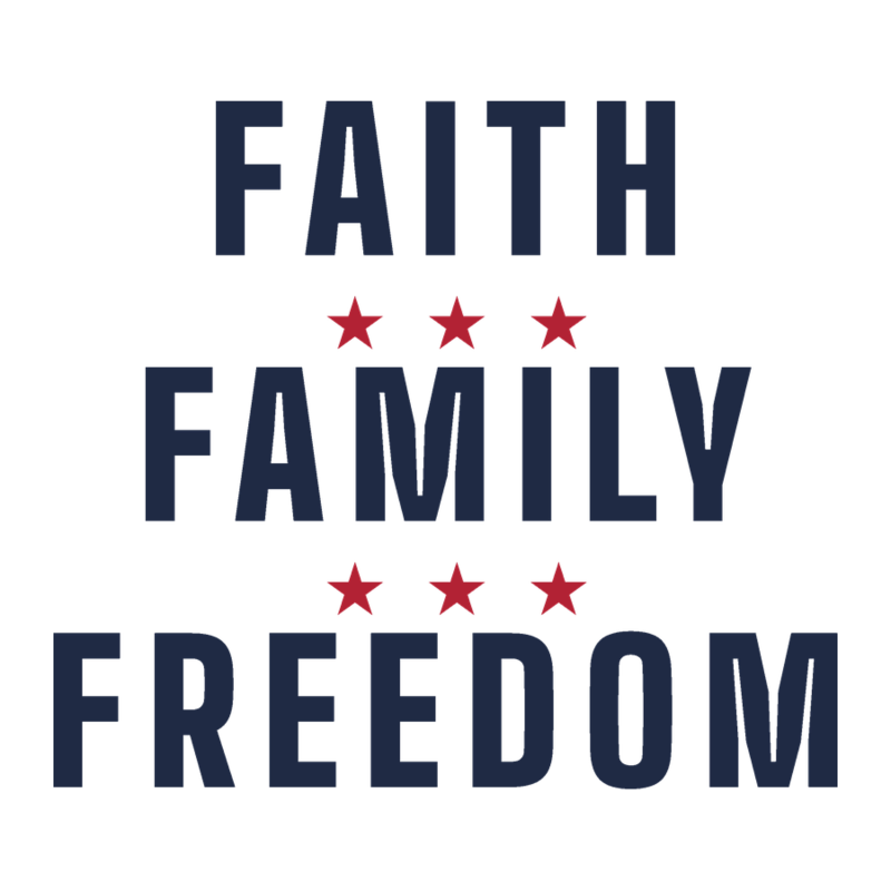 Faith, family, freedom magnet — Size: 6″×6″, Color: White