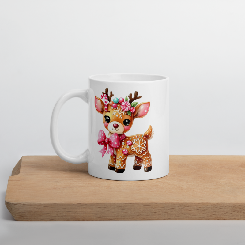 Gingerbread Reindeer White Glossy Mug