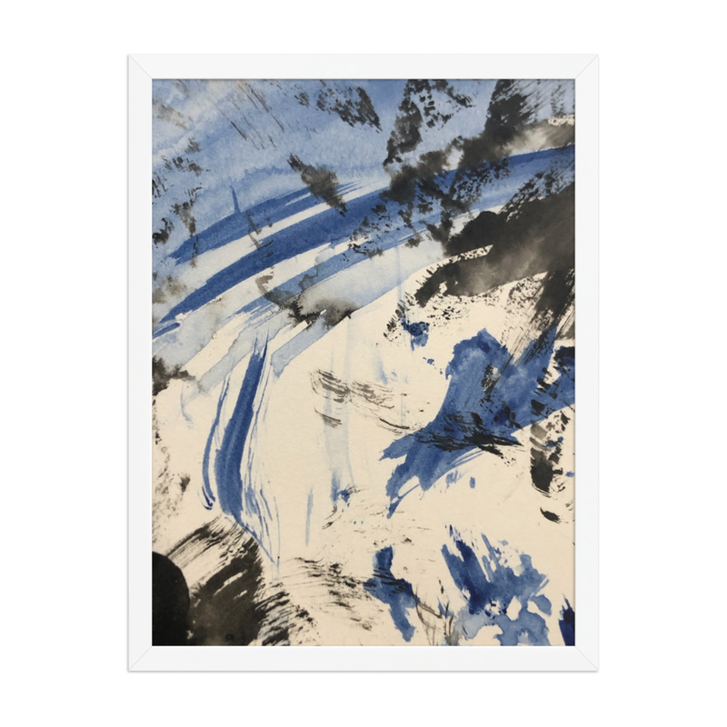 Perceptual Field 0216 – Blue Passage – Framed Print – 18″×24″, White