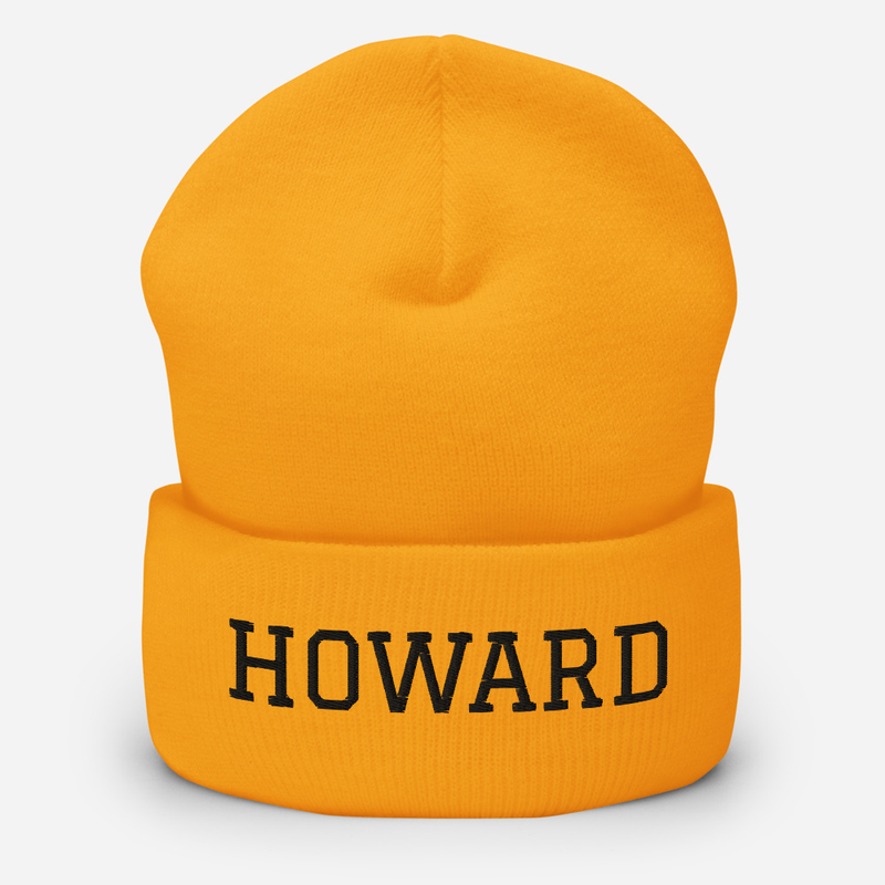 Cuffed Beanie (Black font) – One size, Gold