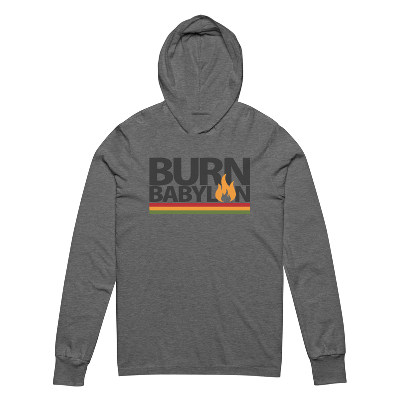 Burn Babylon Unisex Hooded long-sleeve tee – XS, Grey Triblend