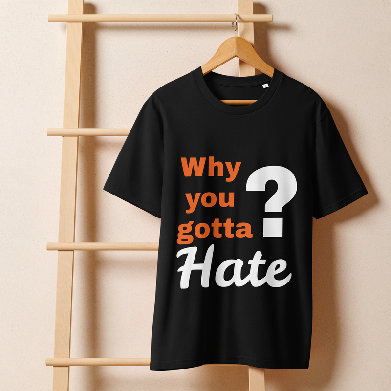 "Why You Gotta Hate?" Slogan T-Shirt - Black & Navy