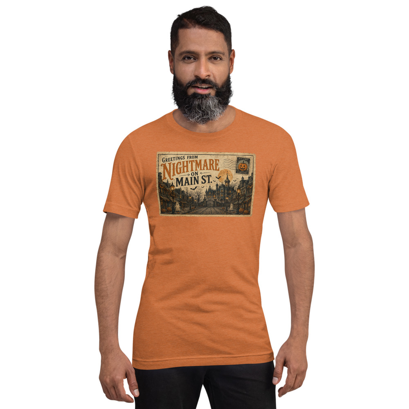 Vintage Halloween Postcard Tee – 3XL, Heather Autumn
