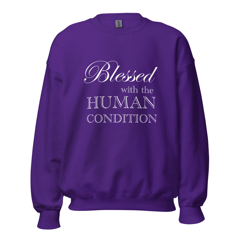 Blessed Unisex Sweatshirt White Letters – S, Purple