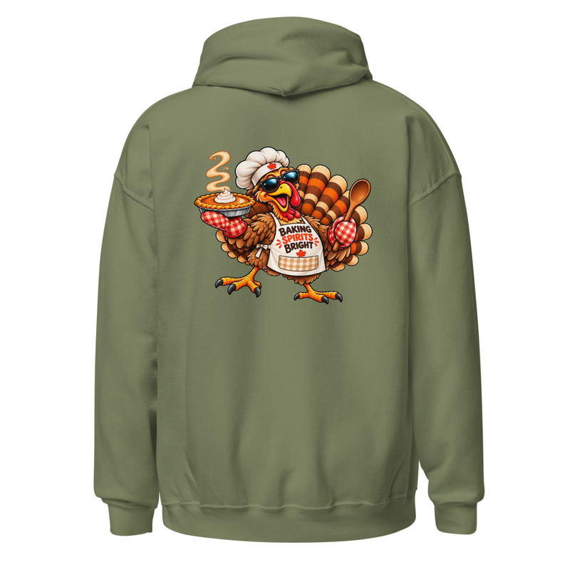 Festive Thanksgiving Baking Turkey Unisex Hoodie – S, Military Green
