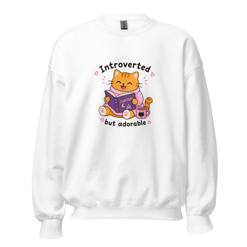 Introverted but adorable Ginger Cat Jumper – 5XL, White