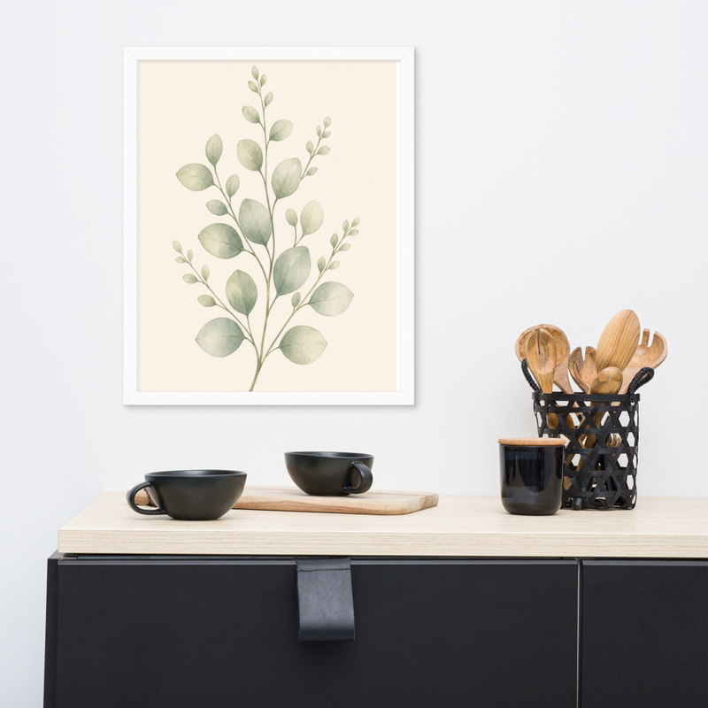 Layered Sage Leaves Framed Botanical Wall Art — Minimalist Watercolor — thumbnail 15