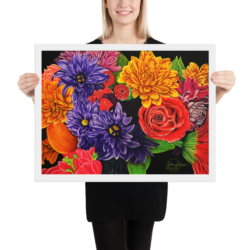 Flower Power Framed Print – 18″×24″, White
