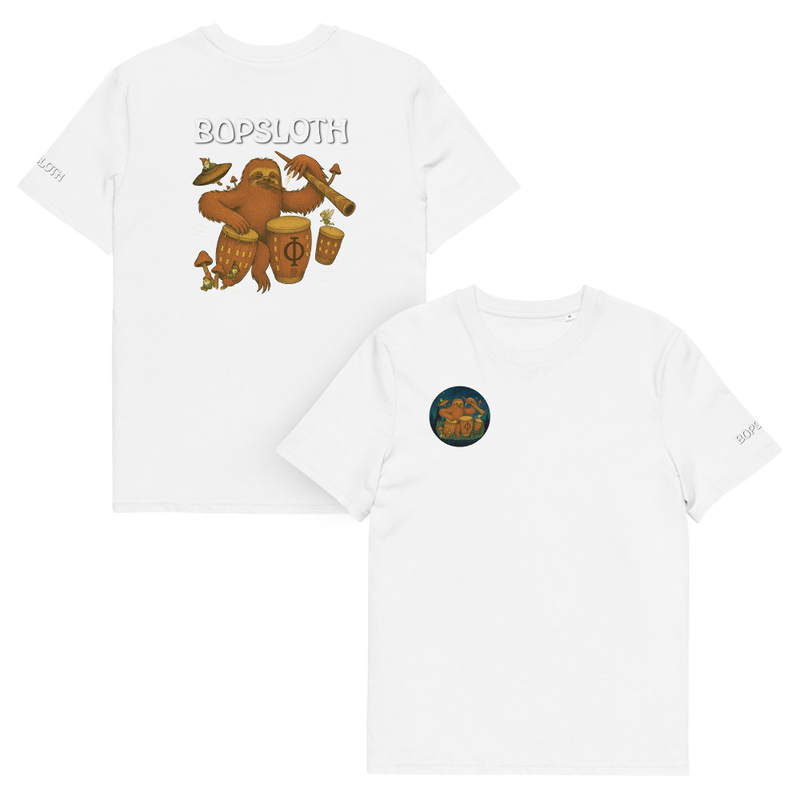 Unisex Organic Cotton Bopsloth LOGO T-Shirt Front and Back