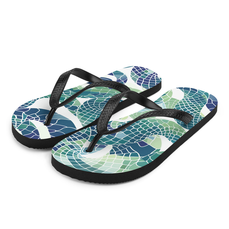 White & Lime Snake Skin Flip-Flops House or Outdoor Slippers