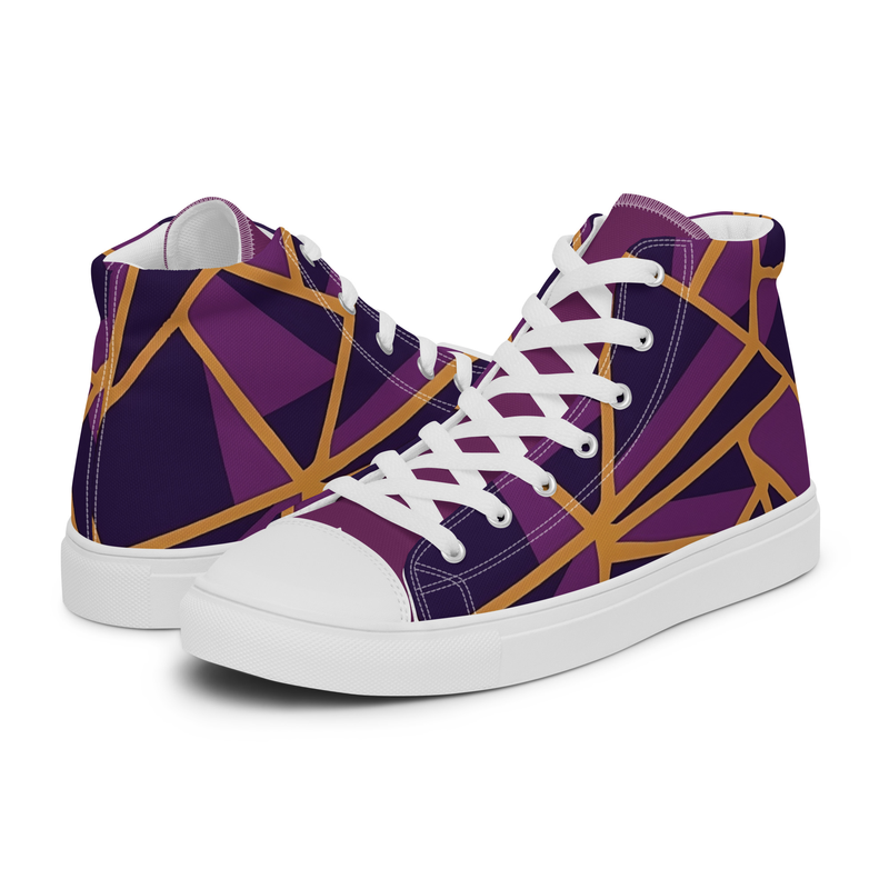 Purple & Gold - Lake Show - Angles Men’s high top canvas shoes
