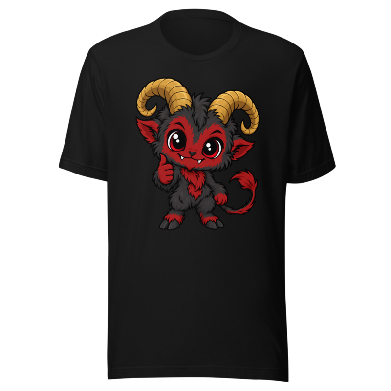 Krampus Thumbs-Up on a black tee