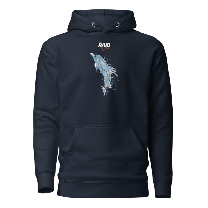 RAID Wear Dolphin Front Print Hoodie – XL, Navy Blazer
